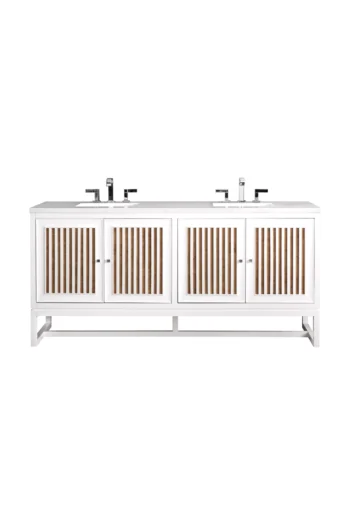 Athens 72" Double Vanity, Glossy White w/ 3 CM Arctic Fall Solid Surface Top