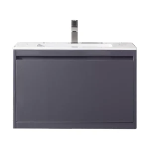 Milan 31.5″ Single Vanity, Modern Gray Glossy w/ Glossy White Composite Stone Top