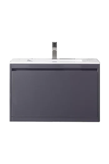 Milan 31.5" Single Vanity, Modern Gray Glossy w/ Glossy White Composite Stone Top