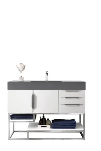 Columbia 48" Single Vanity, Glossy White, w/ Dusk Grey Glossy Composite Stone Top