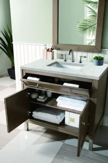 Chicago 36" Single Vanity, Whitewashed Walnut w/ 3 CM Eternal Jasmine Pearl Quartz Top - Image 6