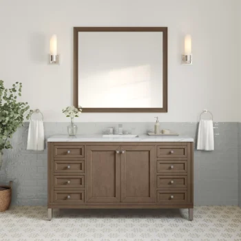 Chicago 60" Single Vanity, Whitewashed Walnut w/ 3 CM Ethereal Noctis Quartz Top - Image 2