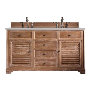 Savannah 60" Double Vanity, Driftwood w/ 3 CM Eternal Serena Quartz Top