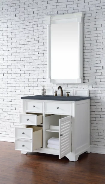 Savannah 36" Single Vanity, Bright White w/ 3 CM Charcoal Soapstone Quartz Top - Image 4