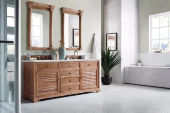 Savannah 72" Double Vanity, Driftwood w/ 3 CM Ethereal Noctis Quartz Top - Image 3