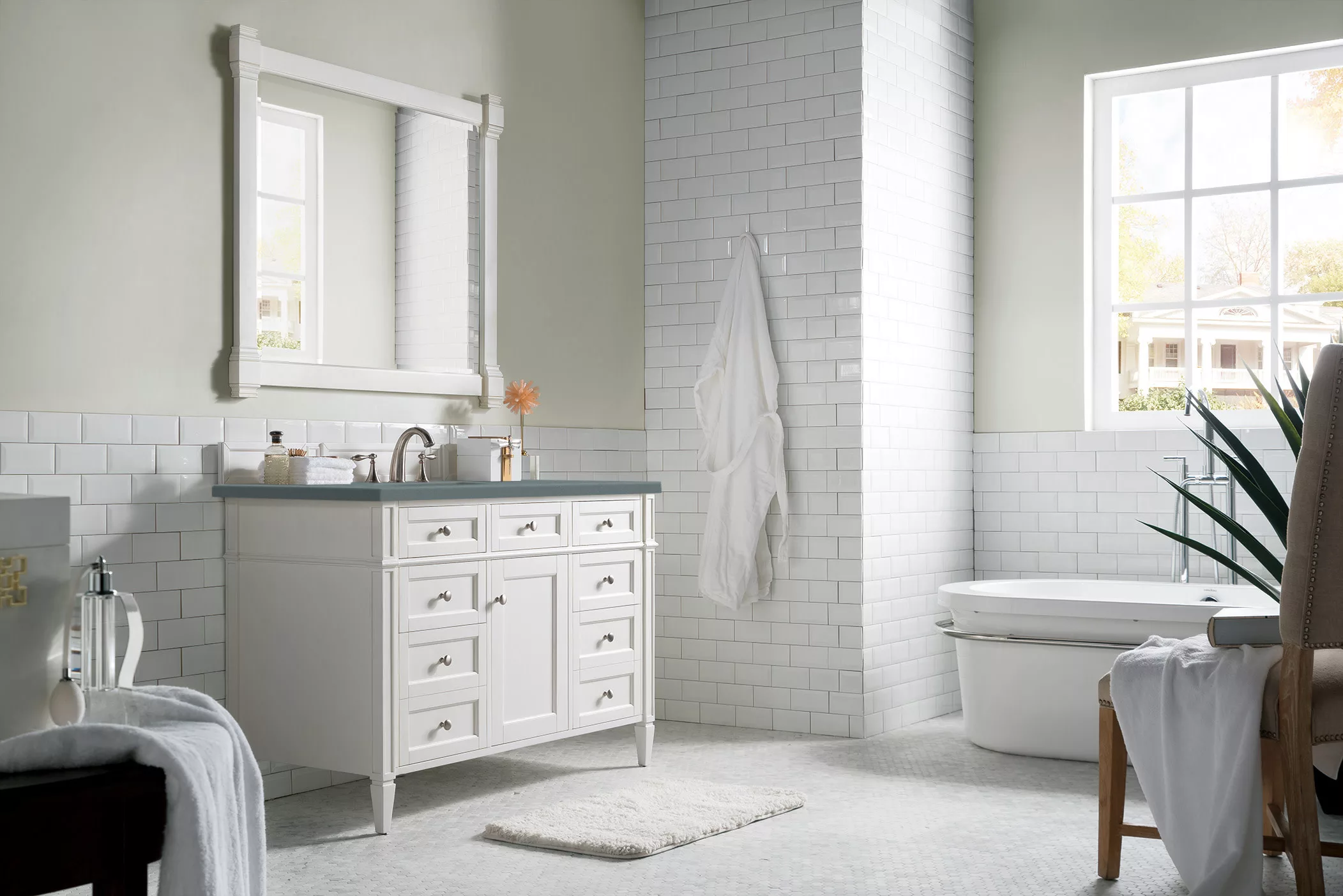 Brittany 48" Single Vanity, Bright White w/ 3 CM Cala Blue Quartz Top - Image 4
