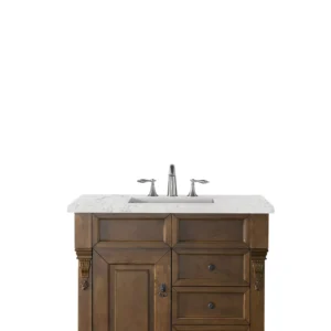 Brookfield 36″ Single Vanity, Country Oak w/ 3 CM Eternal Jasmine Pearl Quartz Top