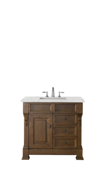 Brookfield 36" Single Vanity, Country Oak w/ 3 CM Eternal Jasmine Pearl Quartz Top