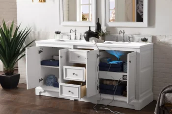 De Soto 72" Double Vanity, Bright White w/ 3 CM White Zeus Quartz Top - Image 4