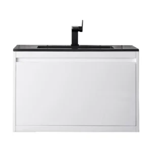 Milan 31.5″ Single Vanity, Glossy White w/ Charcoal Black Composite Stone Top