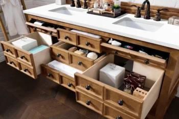 Malibu 72" Double Vanity, Honey Alder w/ 3 CM White Zeus Quartz Top - Image 4