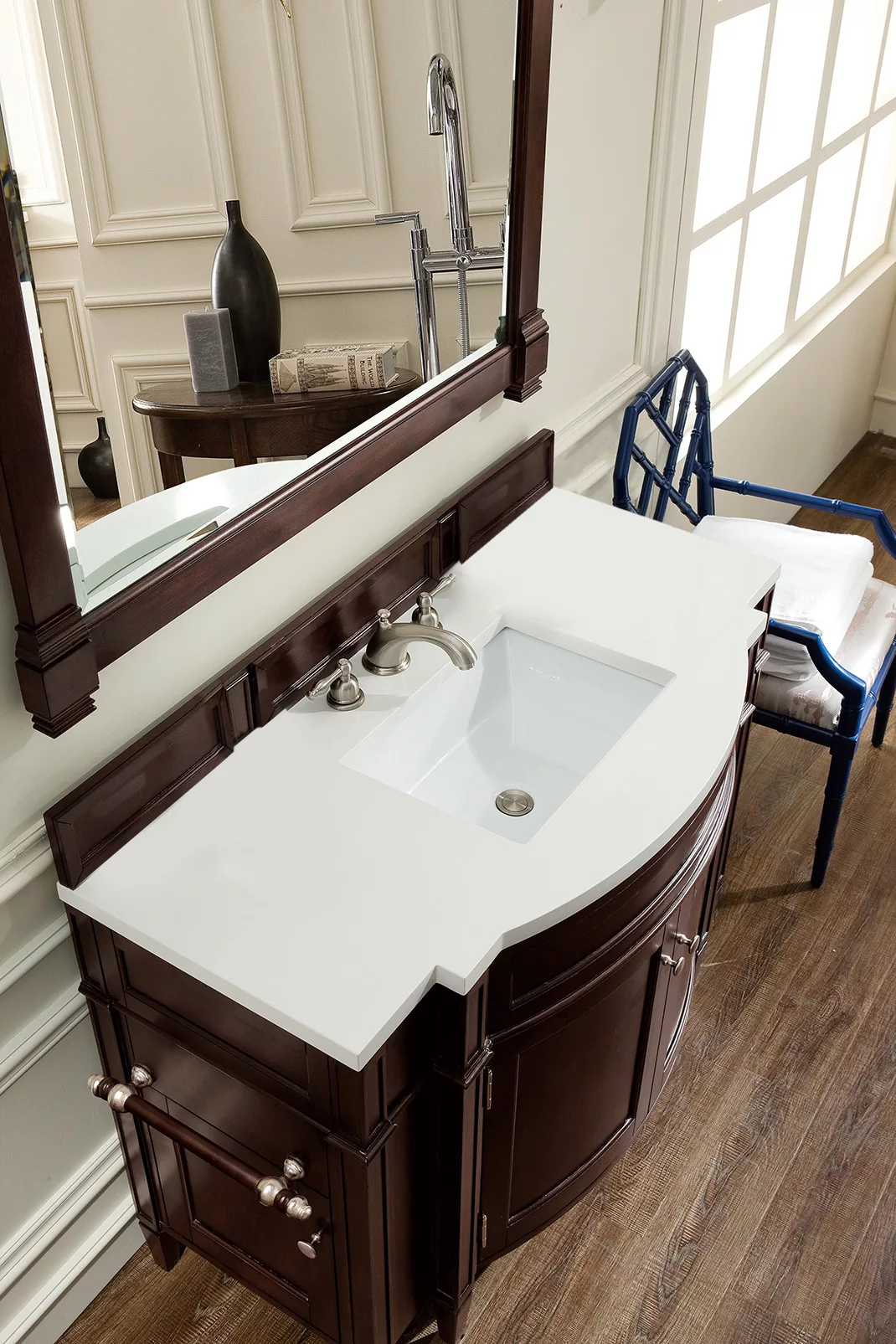 Brittany 46" Single Vanity, Burnished Mahogany w/ 3 CM White Zeus Quartz Top - Image 3
