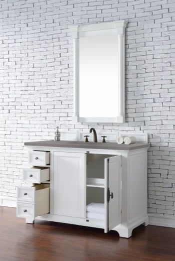 Providence 48" Single Vanity, Bright White w/ 3 CM Grey Expo Top - Image 4