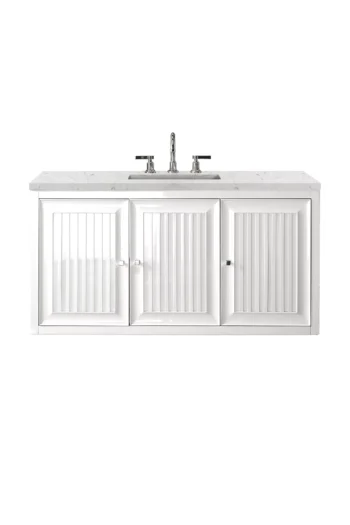 Athens 48" Single Vanity, Glossy White w/ 3 CM Eternal Jasmine Pearl Quartz Top - Image 2