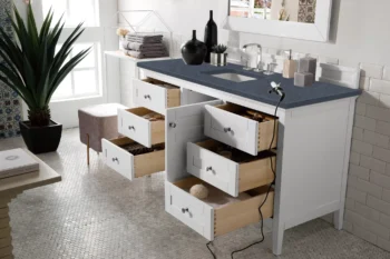 Palisades 60" Single Vanity, Bright White w/ 3 CM Charcoal Soapstone Quartz Top - Image 3