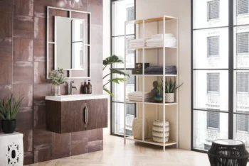 Columbia 31.5" Single Vanity, Coffee Oak w/ Glossy White Composite Stone Top - Image 4