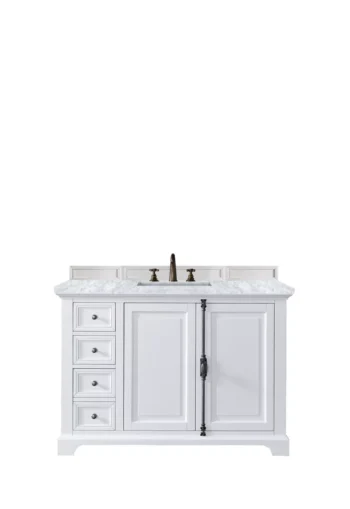Providence 48" Single Vanity, Bright White w/ 3 CM Carrara Top