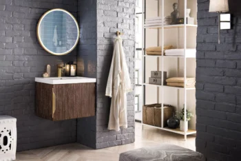 Columbia 24" Single Vanity, Coffee Oak w/ White Glossy Composite Stone Top - Image 3