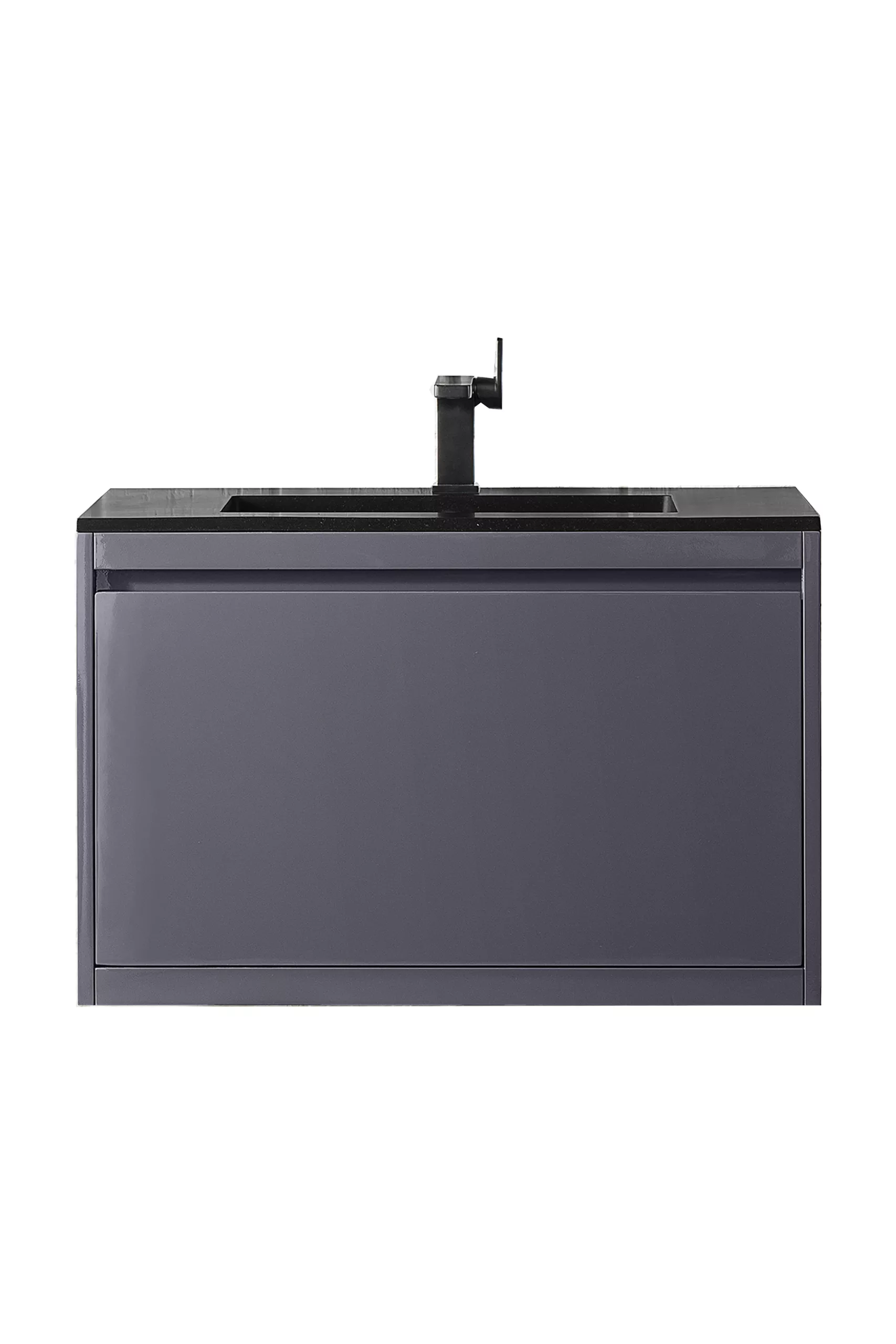 Milan 31.5" Single Vanity, Modern Gray Glossy w/ Charcoal Black Composite Stone Top