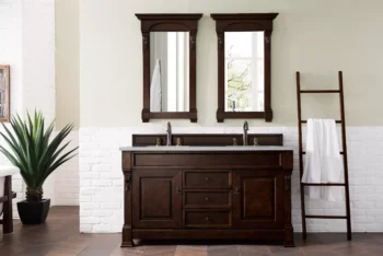 Brookfield 60" Double Vanity, Burnished Mahogany w/ 3 CM Eternal Serena Quartz Top - Image 2
