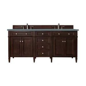 Brittany 72″ Double Vanity, Burnished Mahogany w/ 3 CM Cala Blue Top