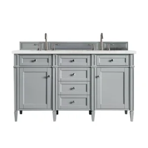 Brittany 60″ Double Vanity, Urban Gray w/ 3 CM Eternal Jasmine Pearl Quartz Top