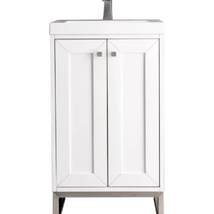 Chianti 20″ Single Vanity, Glossy White, Brushed Nickel, w/ White Glossy Composite Stone Top