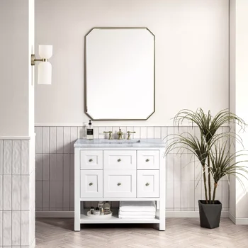 Breckenridge 36" Single Vanity, Bright White w/ 3 CM Carrara Marble Top - Image 2