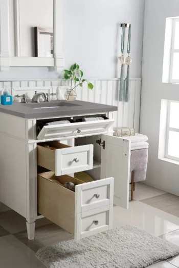 Brittany 30" Single Vanity, Bright White, w/ 3 CM Grey Expo Quartz Top - Image 4