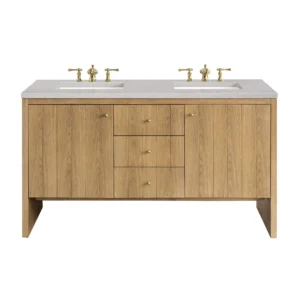 Hudson 60″ Double Vanity, Light Natural Oak w/ 3 CM Eternal Serena Top