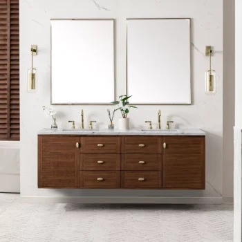 Amberly 72" Double Vanity, Mid-Century Walnut w/ 3 CM Ethereal Noctis Top - Image 4