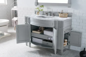 Brittany 46" Single Vanity, Urban Gray w/ 3 CM Carrara Marble Top - Image 4