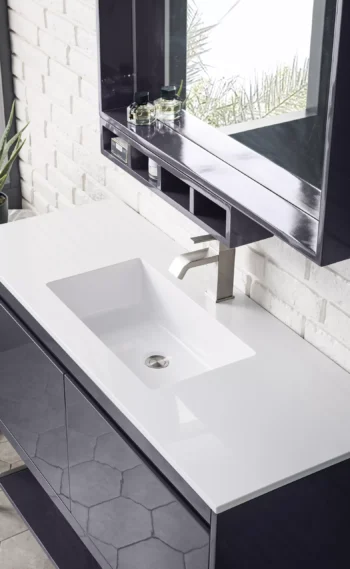 Milan 47.3" Single Vanity, Modern Gray Glossy, Brushed Nickel w/ Glossy White Composite Stone Top - Image 5