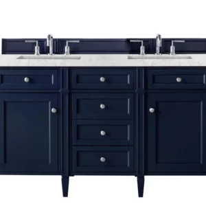 Brittany 60″ Double Vanity, Victory Blue w/ 3 CM Eternal Jasmine Pearl Quartz Top