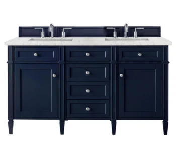 Brittany 60" Double Vanity, Victory Blue w/ 3 CM Eternal Jasmine Pearl Quartz Top