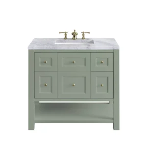 Breckenridge 36″ Single Vanity, Smokey Celadon w/ 3 CM Carrara Marble Top