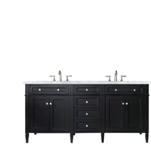 Brittany 72″ Double Vanity, Black Onyx w/ 3 CM Carrara Marble Top