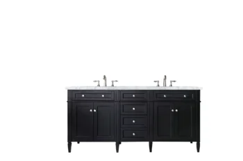 Brittany 72" Double Vanity, Black Onyx w/ 3 CM Carrara Marble Top
