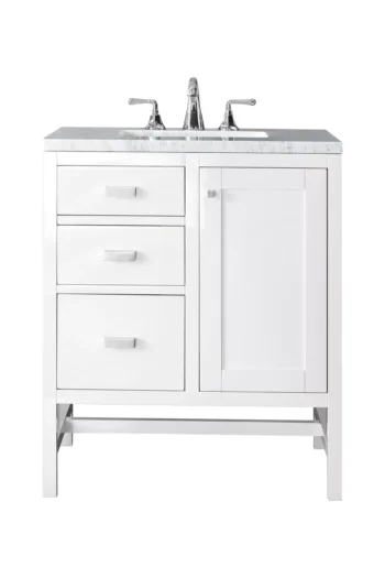 Addison 30" Single Vanity, Glossy White w/ 3 CM Arctic Fall Solid Surface Top