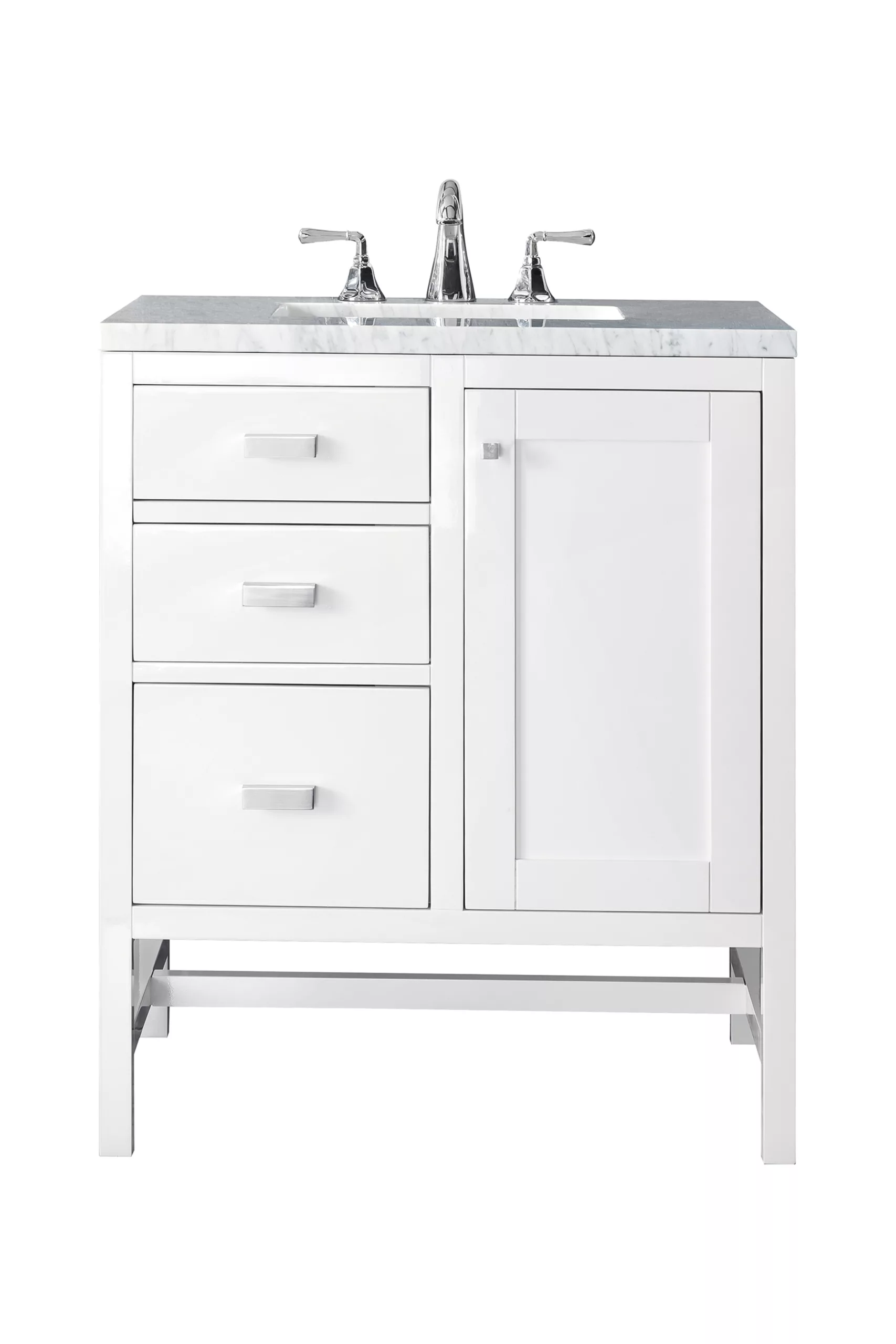 Addison 30" Single Vanity, Glossy White w/ 3 CM Arctic Fall Solid Surface Top