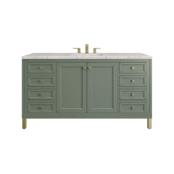 Chicago 60" Single Vanity, Smokey Celadon w/ 3 CM Eternal Jasmine Pearl Top - Image 2