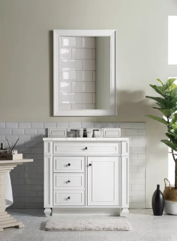Bristol 36" Single Vanity, Bright White w/ 3 CM Eternal Jasmine Pearl Quartz Top - Image 2