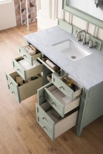 Brittany 48" Single Vanity, Sage Green w/ 3 CM Carrara Marble Top - Image 4