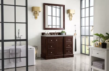 De Soto 48" Single Vanity, Burnished Mahogany w/ 3 CM Eternal Serena Quartz Top - Image 3