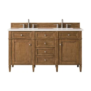 Brittany 60″ Double Vanity, Saddle Brown w/ 3 CM White Zeus Quartz Top