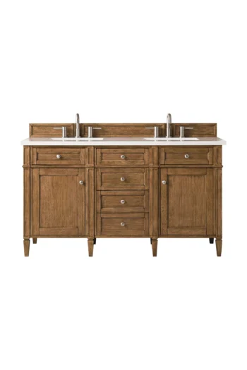 Brittany 60" Double Vanity, Saddle Brown w/ 3 CM White Zeus Quartz Top