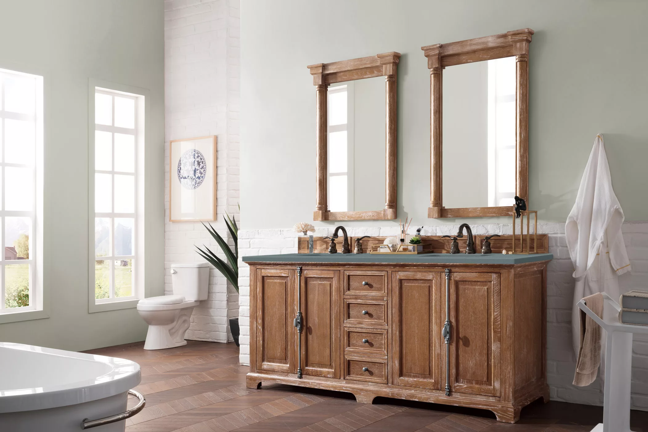 Providence 72" Double Vanity, Driftwood w/ 3 CM Cala Blue Top - Image 3