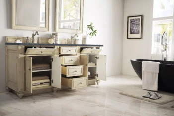 Bristol 72" Double Vanity, Vintage Vanilla w/ 3 CM Charcoal Soapstone Quartz Top - Image 3