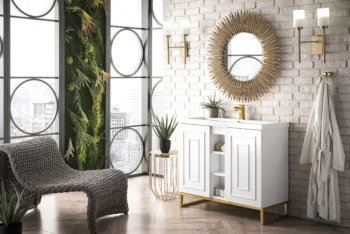 Alicante 39.5" Single Vanity, Glossy White, Radiant Gold w/ White Glossy Composite Stone Top - Image 3