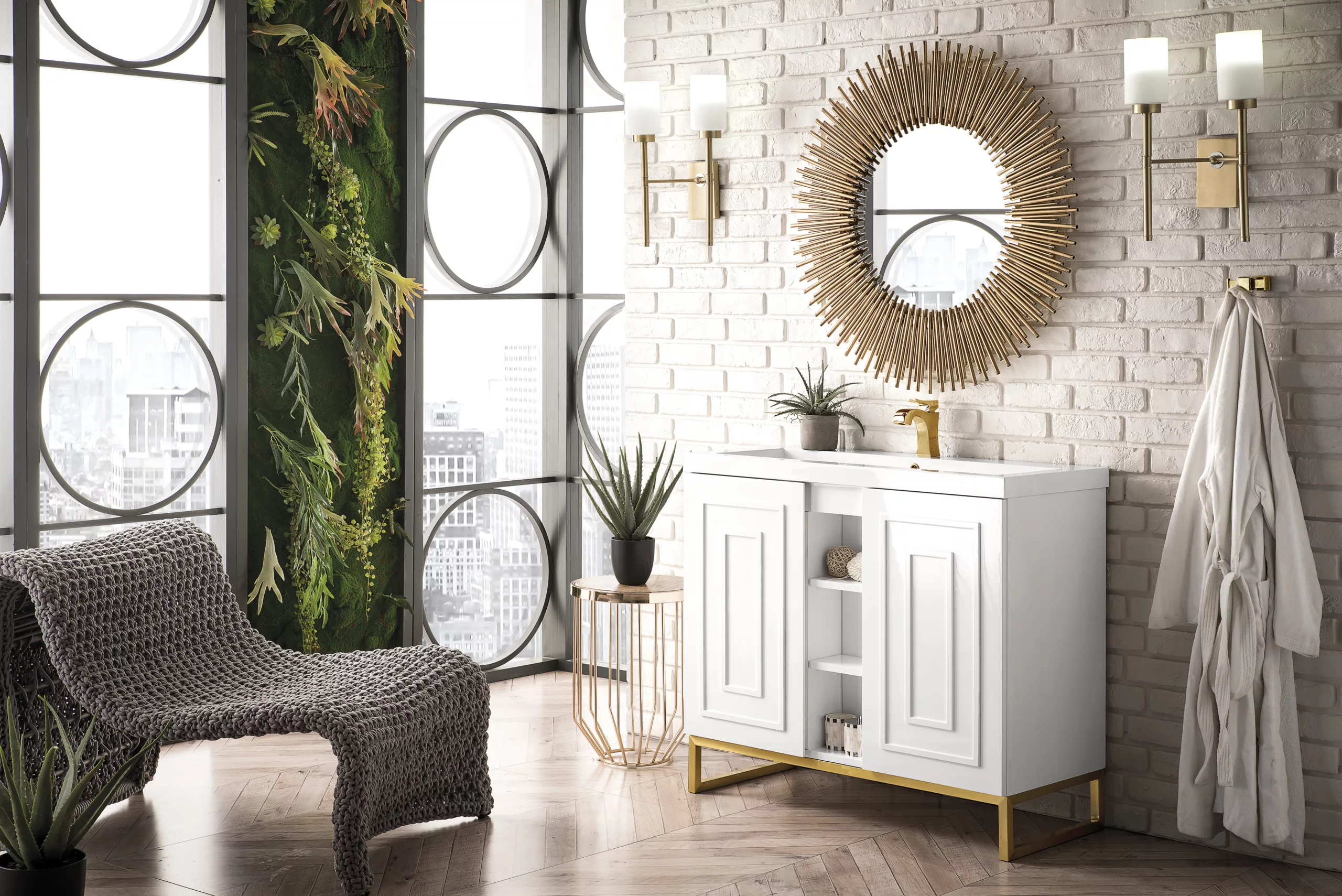 Alicante 39.5" Single Vanity, Glossy White, Radiant Gold w/ White Glossy Composite Stone Top - Image 3